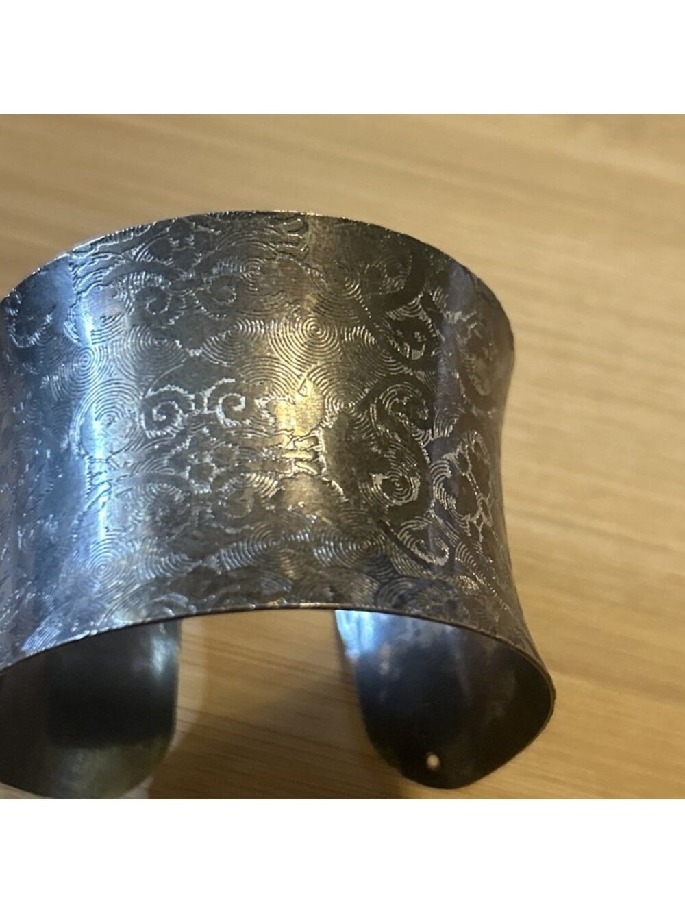 Vintage Wide Silver Tone Metal Engraved Floral Cuff Bracelet Small-med. No Stone